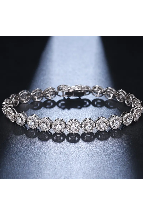 Gümüş Kaplama Iced Out Parlak Zirkon İnce Tenis Bilekliği