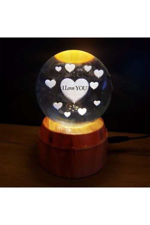 Kalpli I Love You Tasarımlı Dönen Cam Küre