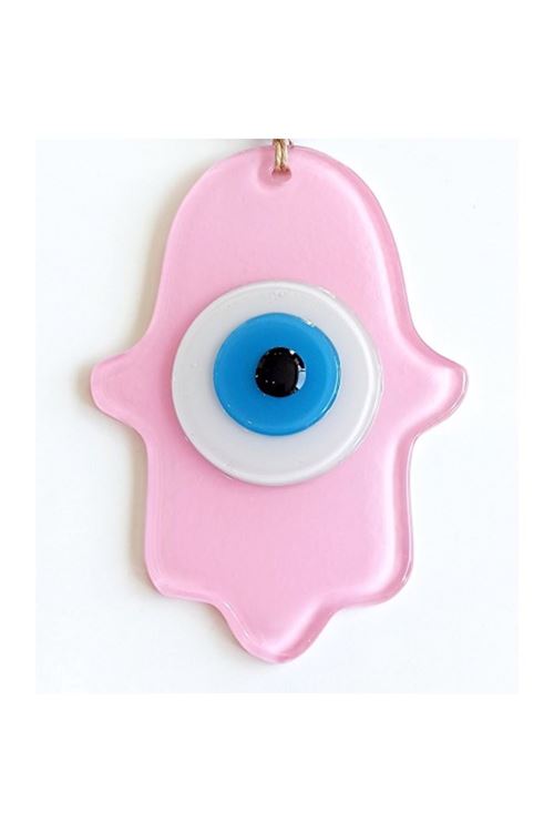 Nazar Boncuklu Pembe Renk Fatma Ana Bereket Eli Cam Duvar Süsü