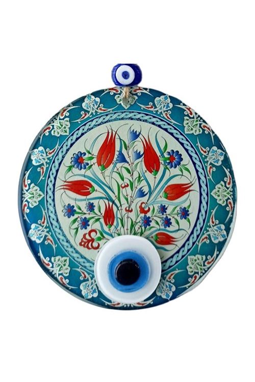 Nazar Boncuklu Lale Desenli Füzyon Cam Duvar Süsü